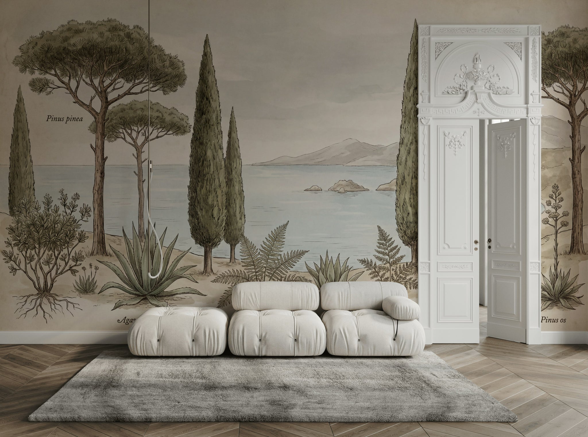 Mediterranean Coast Wallpaper Botanical Illustration Vintage Naturalist Plate Wall Mural
