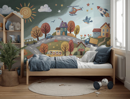 Whimsical Wallpaper Landscape Cartoon Wall Mural