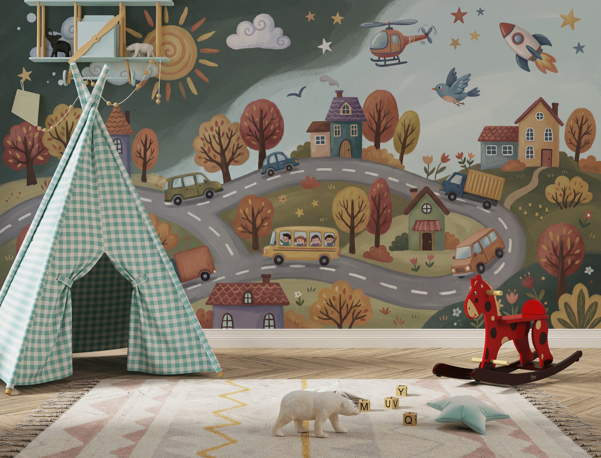 Whimsical Wallpaper Landscape Cartoon Wall Mural