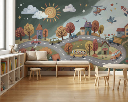 Whimsical Wallpaper Landscape Cartoon Wall Mural
