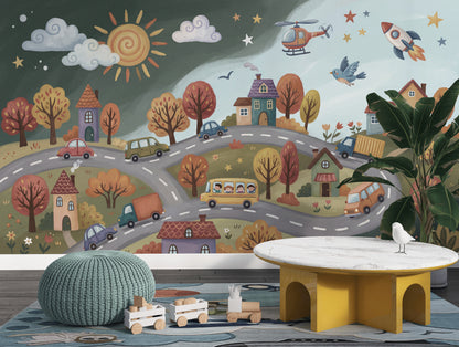 Whimsical Wallpaper Landscape Cartoon Wall Mural