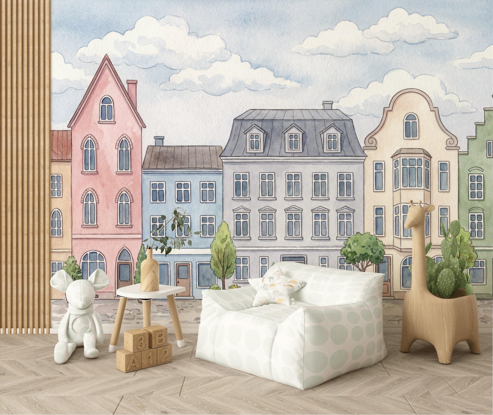 Watercolor Street Wallpaper Pastel European Wall Mural