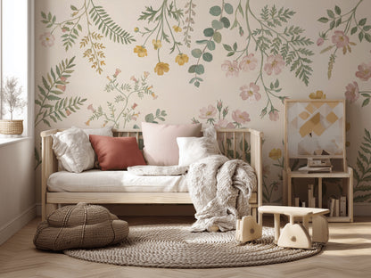 Botanical Wallpaper Watercolor Wildflowers Wall Mural