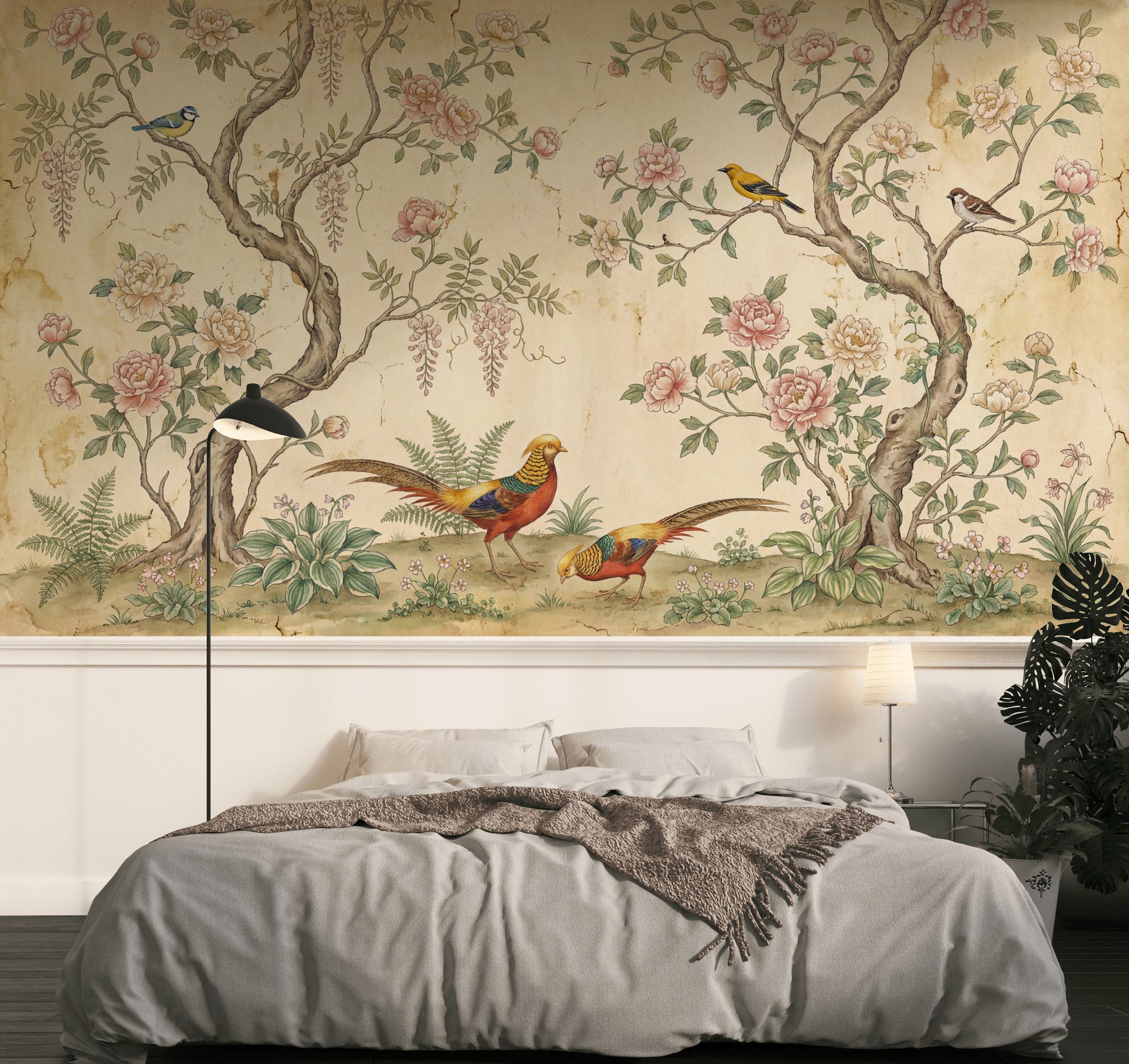 Chinoiserie Inspired Wallpaper Vintage Floral Birds Wall Mural