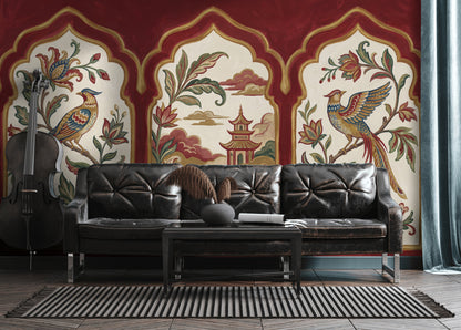 Chinoiserie Wallpaper Arched Panels Pagoda Removable Wall Decor