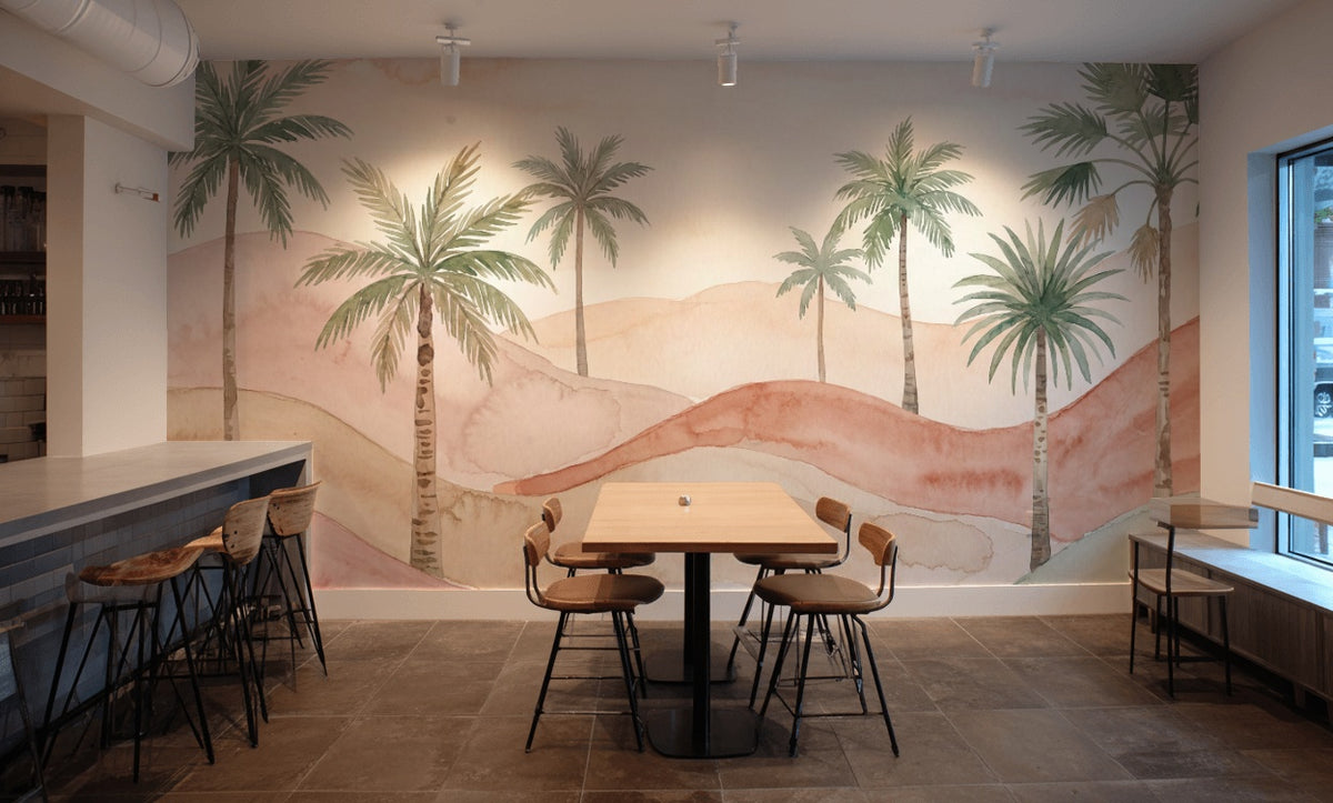 Watercolor Wallpaper Palm Trees Pastel Desert Wall Mural