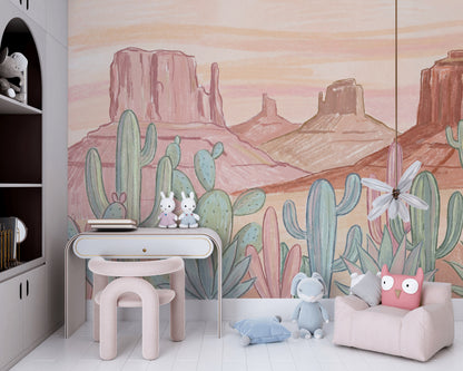 Pastel Desert Wallpaper Southwestern Landscape Cactus Wall Mural