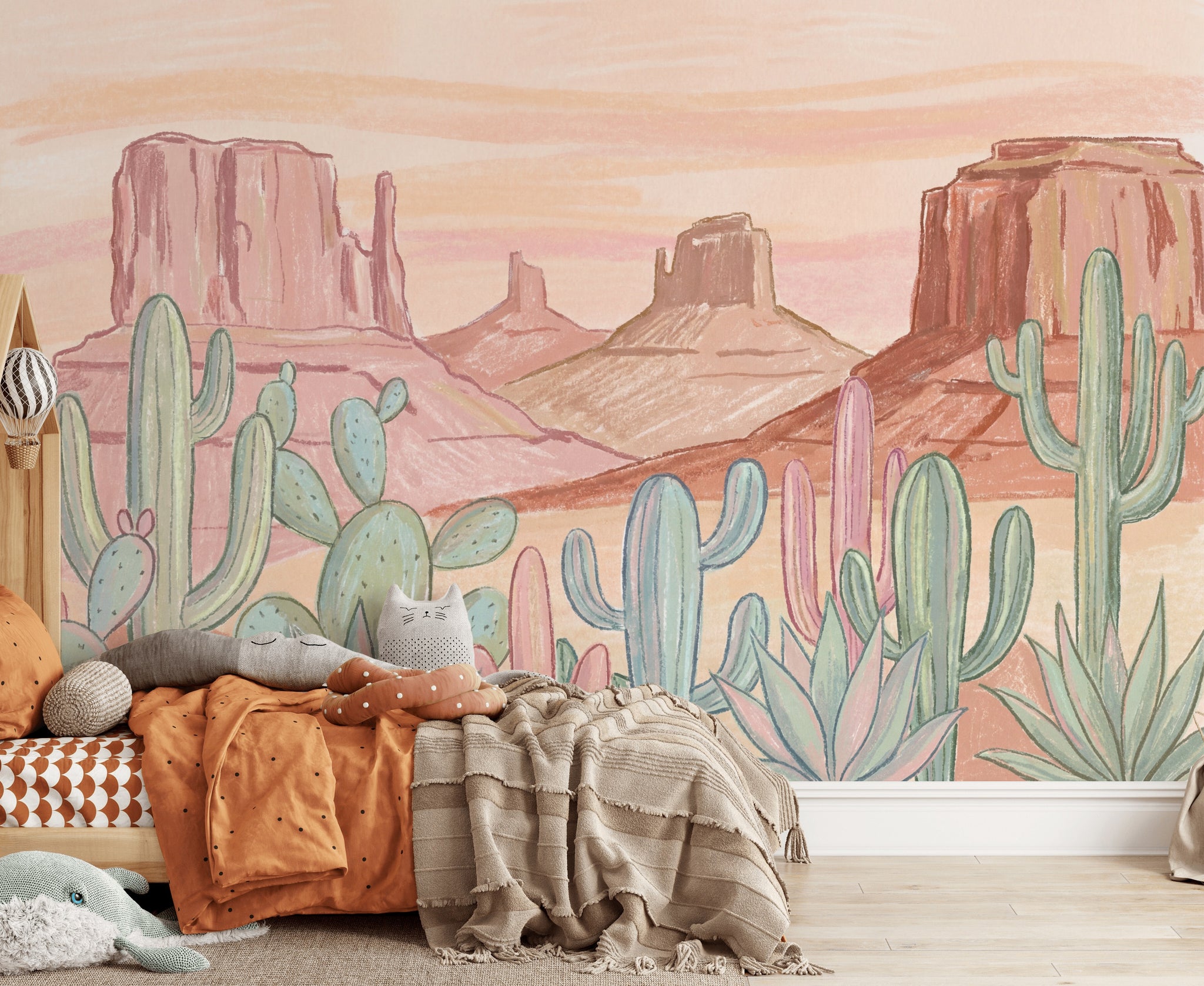 Pastel Desert Wallpaper Southwestern Landscape Cactus Wall Mural
