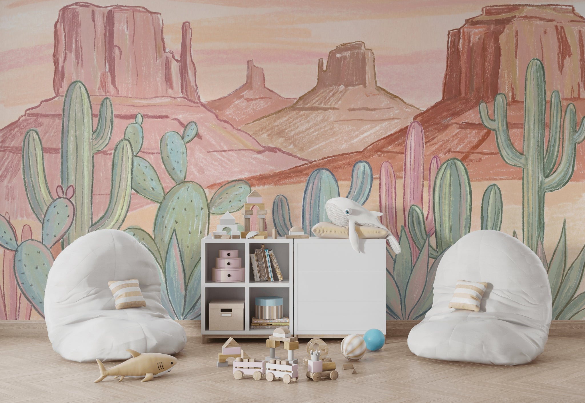 Pastel Desert Wallpaper Southwestern Landscape Cactus Wall Mural