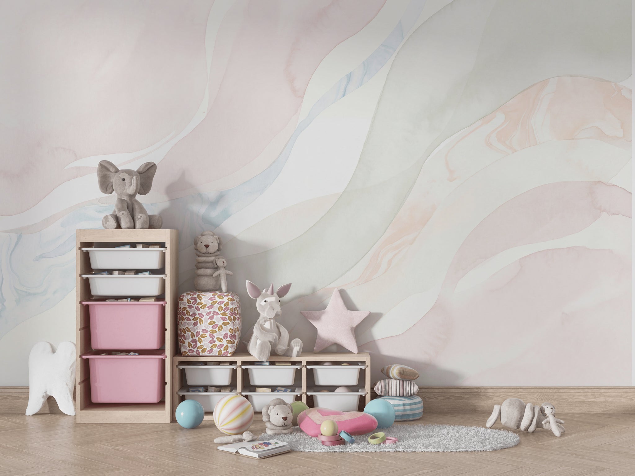 Abstract Watercolor Wallpaper Soft Marble White Airy Background Wall Mural
