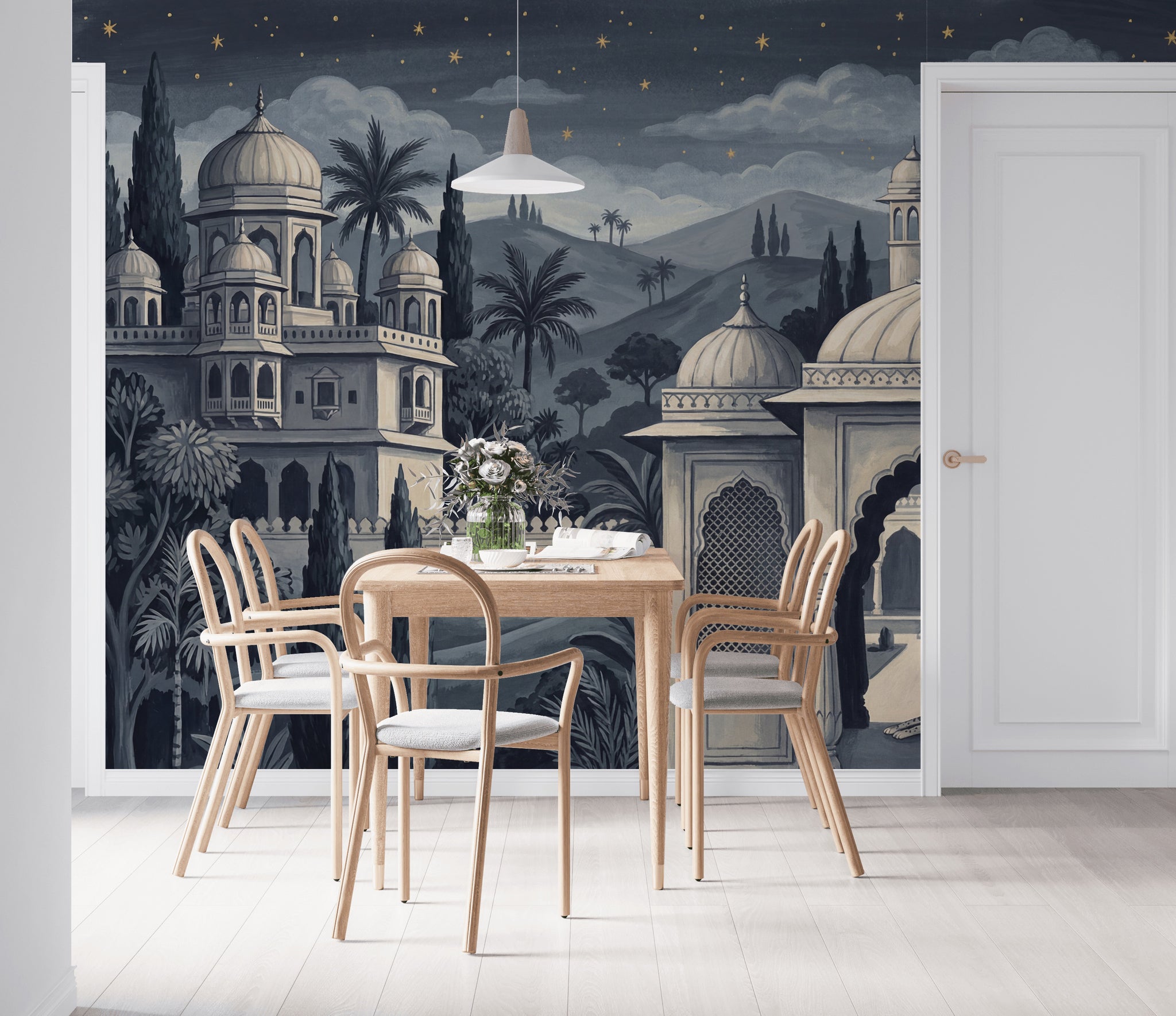 Dark Night Palace Wallpaper Mughal Architecture Vintage Toile Mural Wall Mural