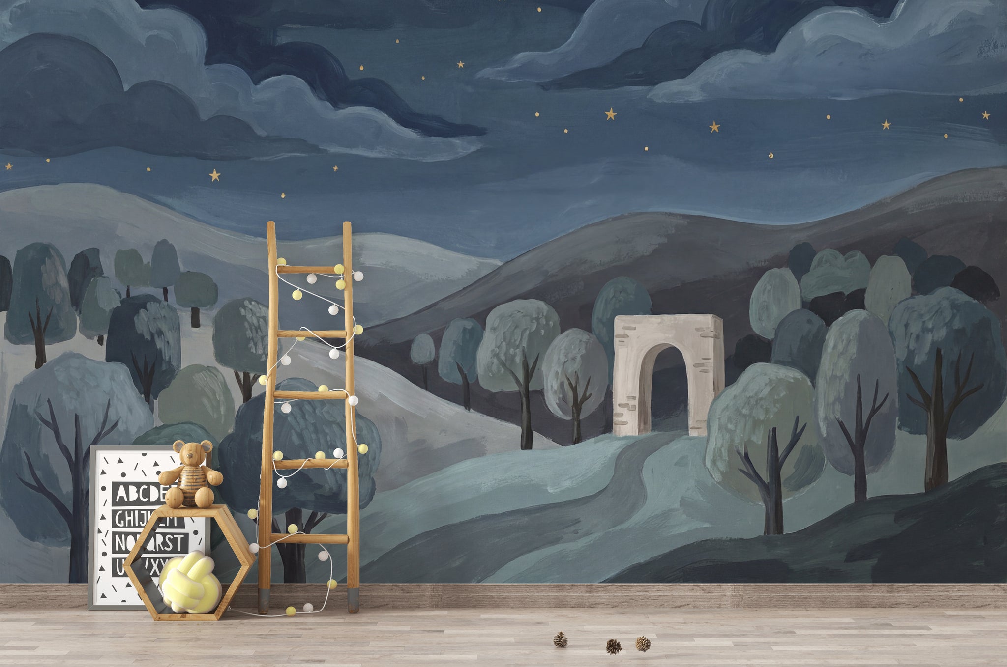 Dark Night Landscape Wallpaper Starry Sky Stone Arch Removable Wall Decor