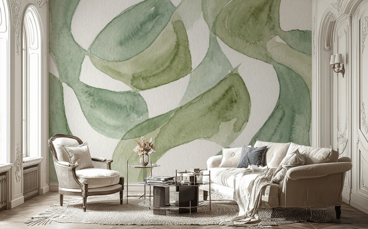 Shades Of Green Wallpaper Watercolor Abstract Wall Mural
