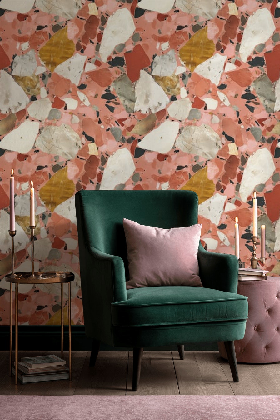 Abstract Pattern Wallpaper Terrazzo Pattern Removable Marble Texture Wall Art