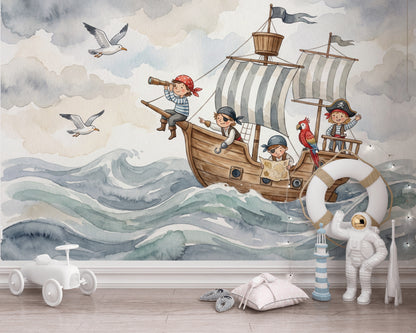 Pirate Adventure Wallpaper Children Whimsical Wall Mural