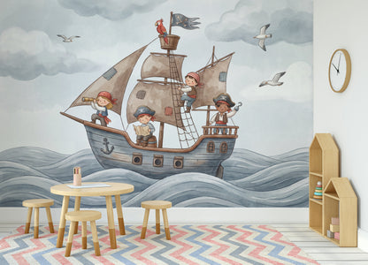 Pirate Ship Wallpaper Children Nautical Wall Decor