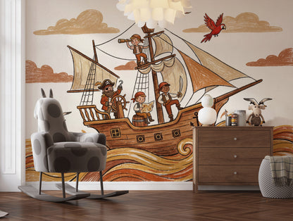 Pirate Ship Wallpaper Cartoon Nautical Wall Mural
