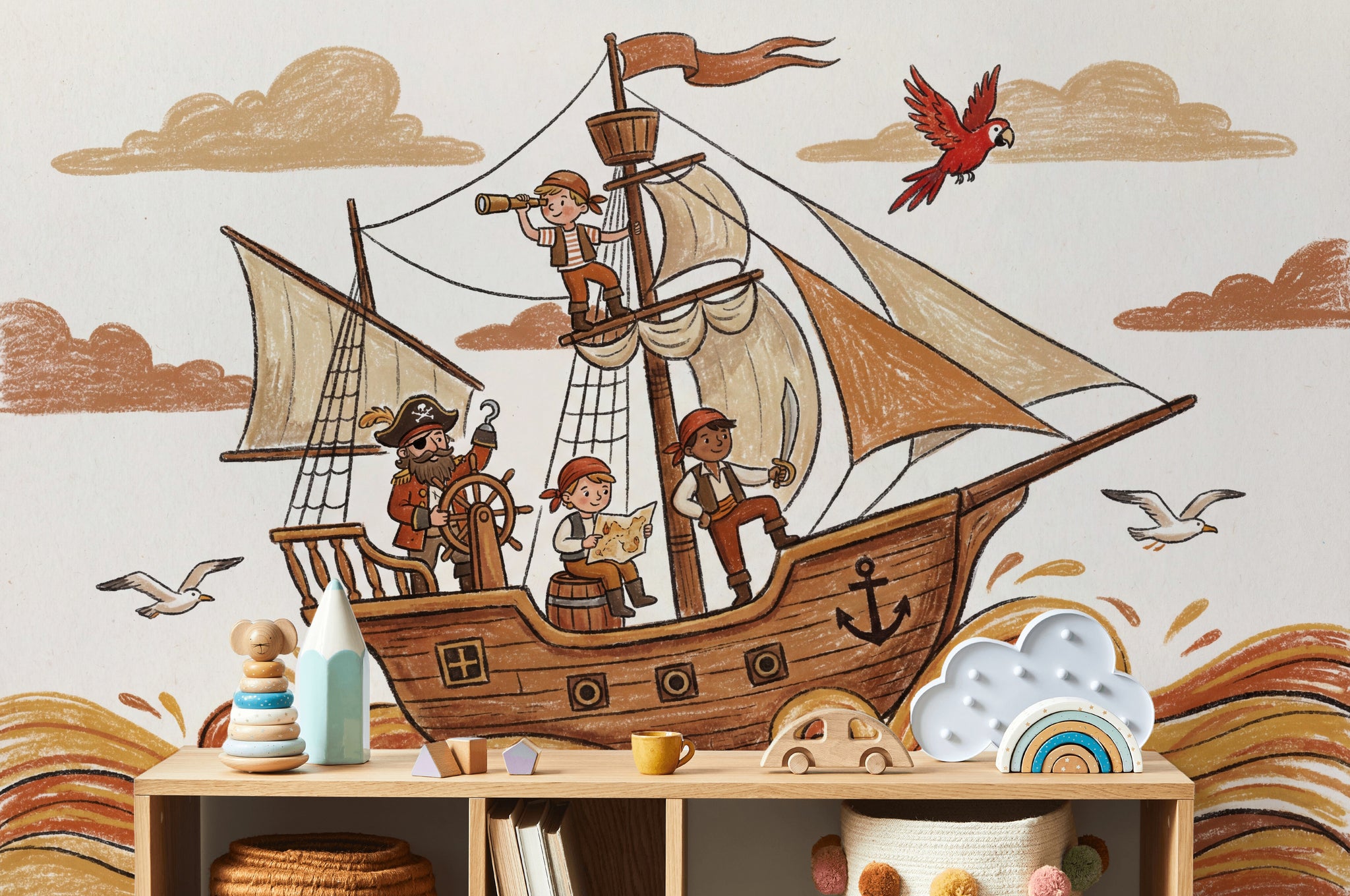 Pirate Ship Wallpaper Cartoon Nautical Wall Mural