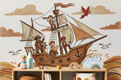 Pirate Ship Wallpaper Cartoon Nautical Wall Mural