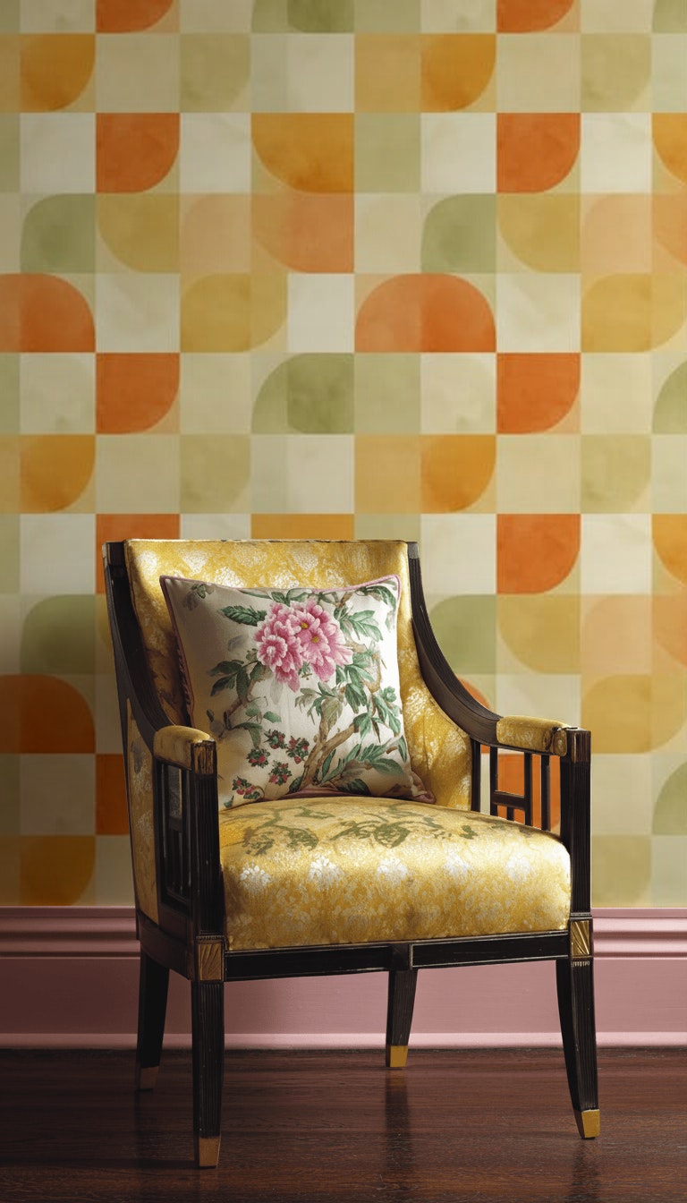 Mid-Century Modern Wallpaper Retro Removable Geometric Wall Art