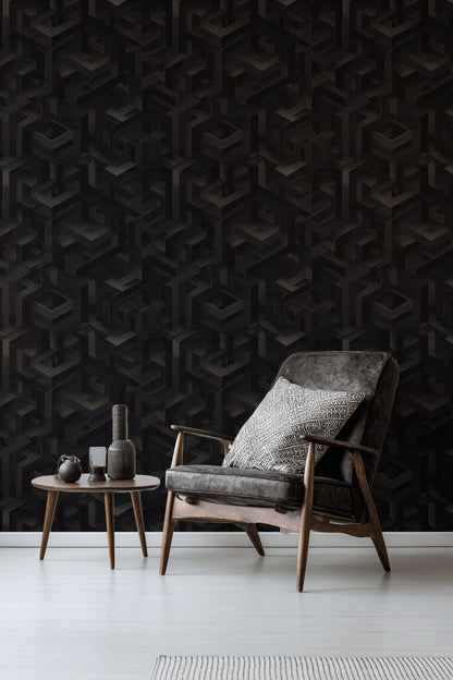 Isometric Wallpaper Geometric Dark Decorative Mural