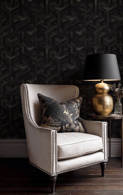 Isometric Wallpaper Geometric Dark Decorative Mural