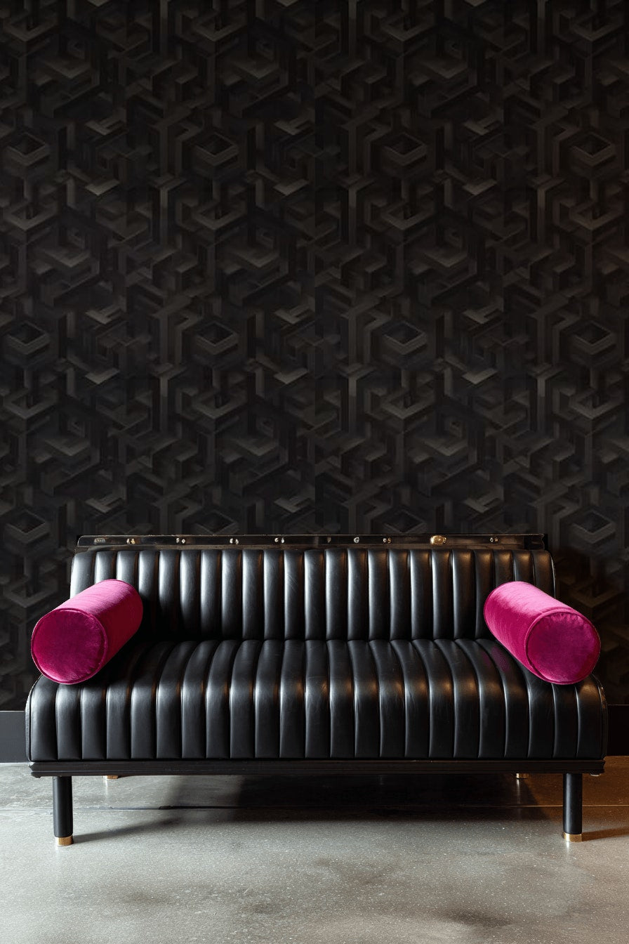 Isometric Wallpaper Geometric Dark Decorative Mural