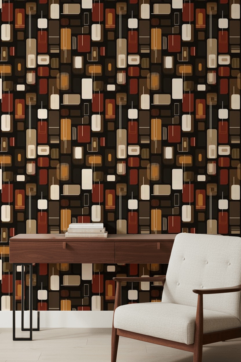 Mid Century Modern Wallpaper Retro Geometric Removable Wall Decor