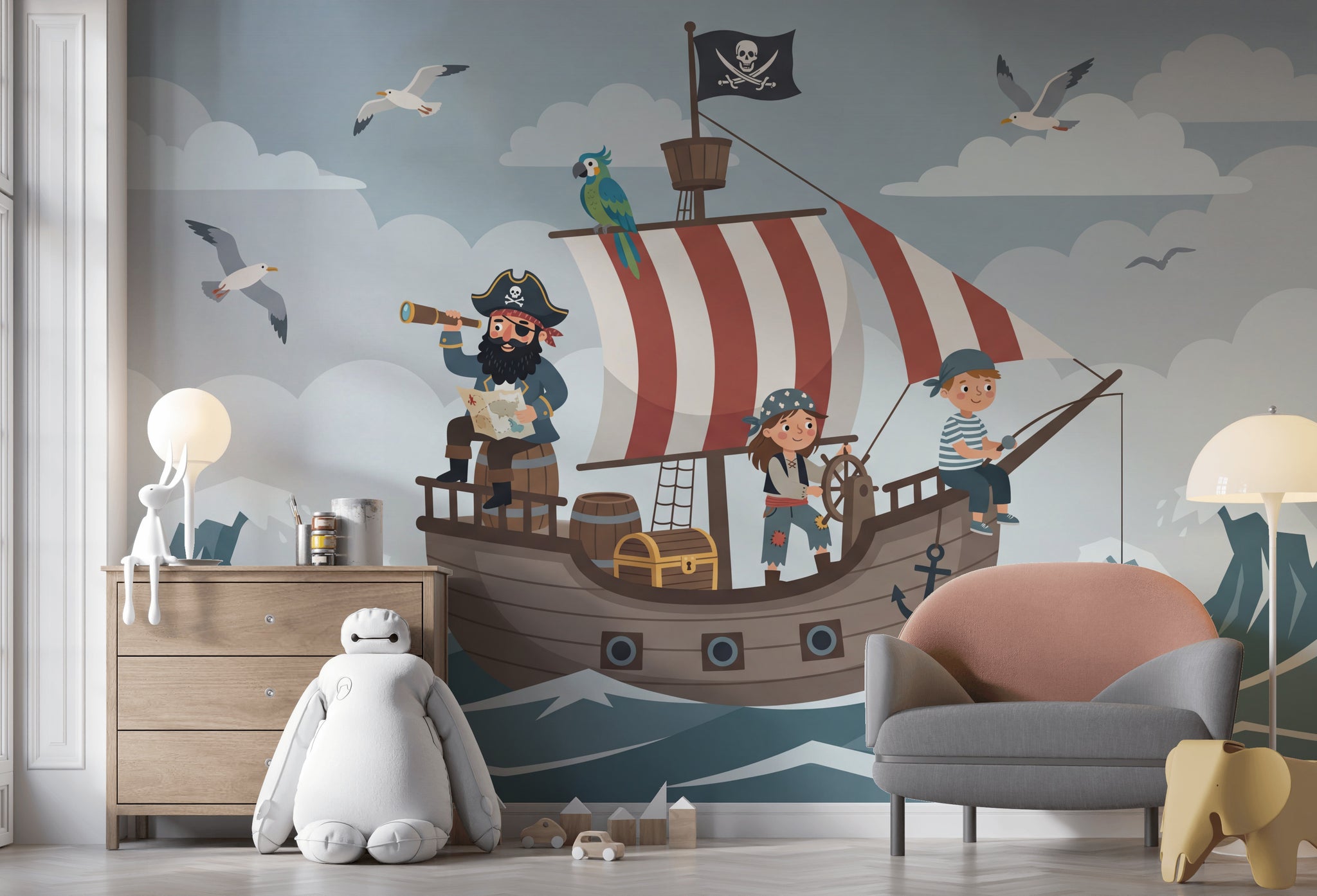 Pirate Ship Wallpaper Kids Ocean Adventure Wall Mural