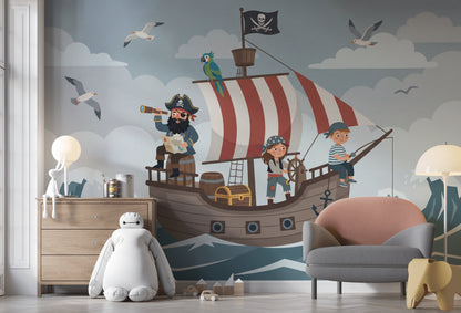 Pirate Ship Wallpaper Kids Ocean Adventure Wall Mural