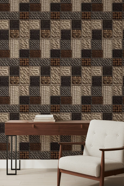 Patchwork Wallpaper Geometric Woven Texture Decorative Mural