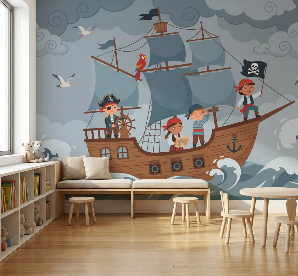 Pirate Adventure Wallpaper Ship Cartoon Wall Mural
