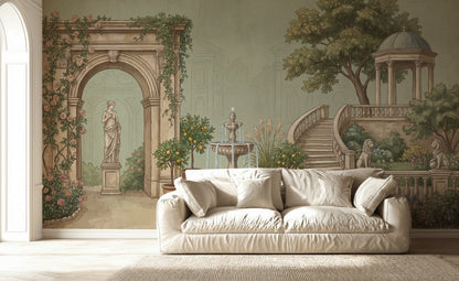 Muted Green Wallpaper Garden Removable Architecture Wall Decor