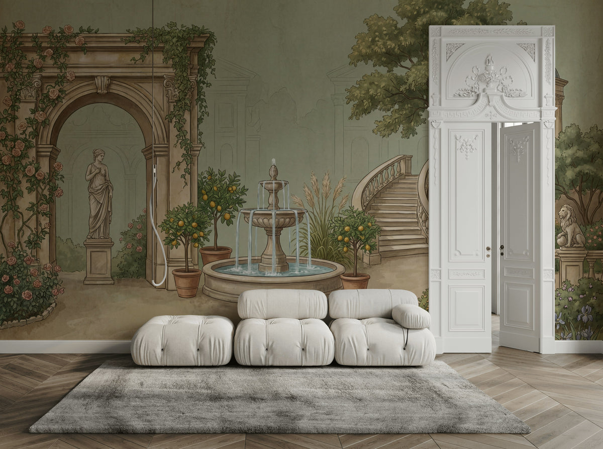 Muted Green Wallpaper Garden Removable Architecture Wall Decor