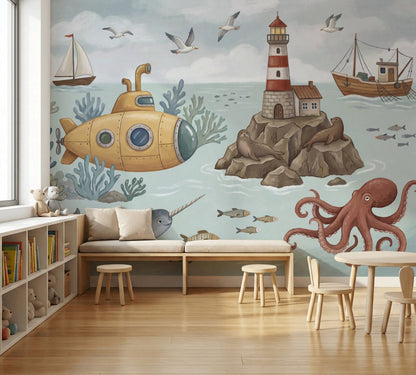 Cloudy Sky Wallpaper Blue Nautical Wall Mural