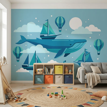 Whale Wallpaper Sailboats Submarine Wall Mural
