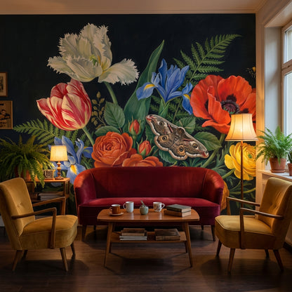 Dark Floral Wallpaper Moody Botanical Romantic Garden Wall Mural