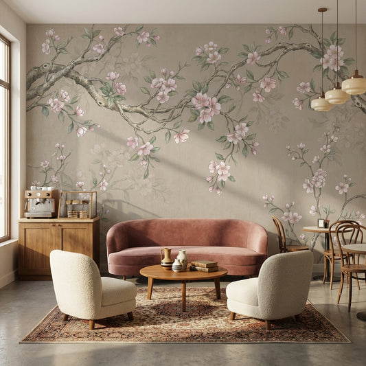 Cherry Blossom Wallpaper Sakura Branches Watercolor Botanical Wall Mural