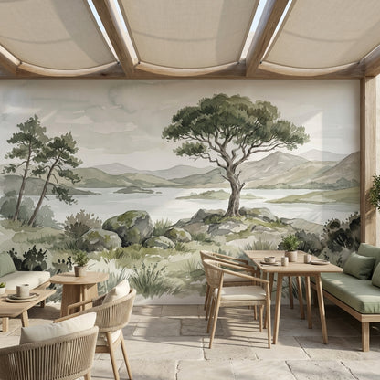 Cloudy Sky Wallpaper Tree Silhouette Lake Wall Mural