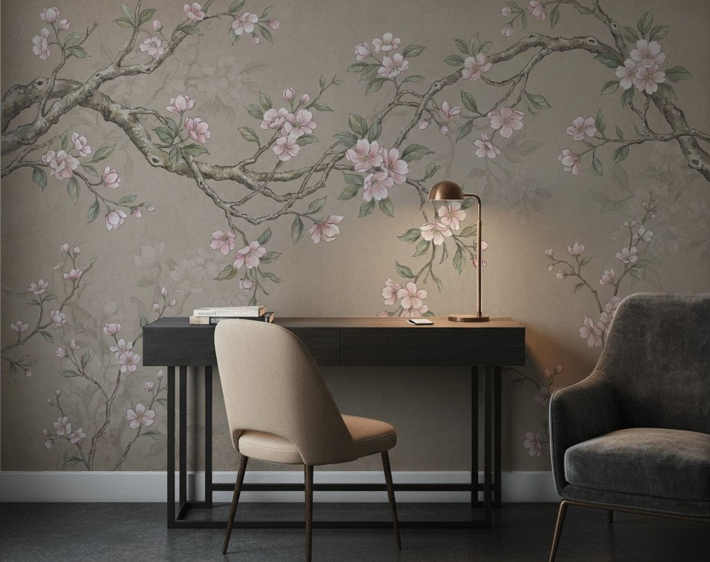 Cherry Blossom Wallpaper Sakura Branches Watercolor Botanical Wall Mural