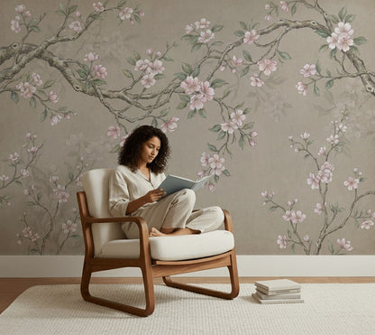 Cherry Blossom Wallpaper Sakura Branches Watercolor Botanical Wall Mural