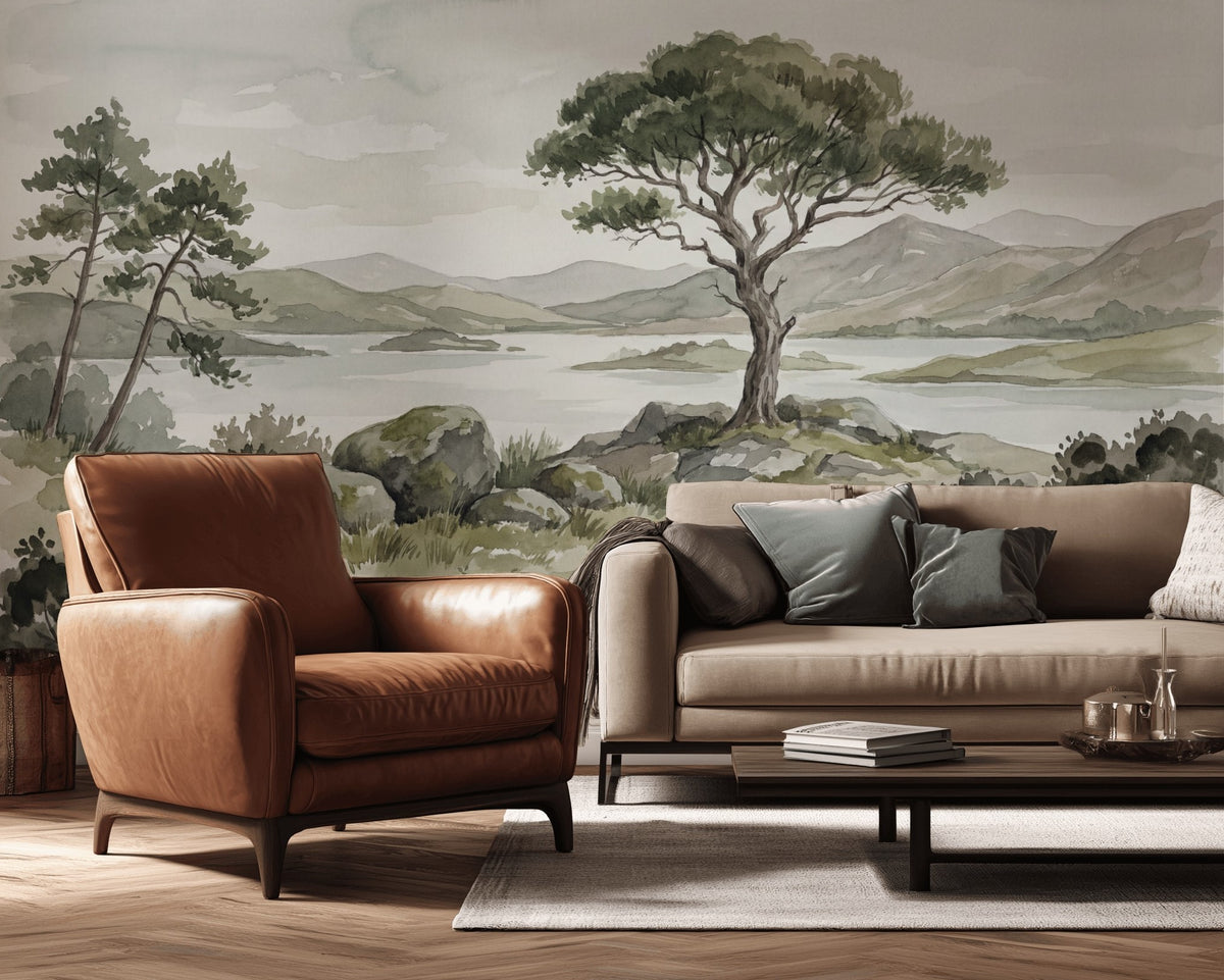 Cloudy Sky Wallpaper Tree Silhouette Lake Wall Mural