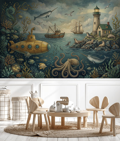 Underwater Wallpaper Submarine Lighthouse Wall Mural