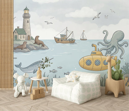 Lighthouse Wallpaper Nautical Underwater Wall Mural