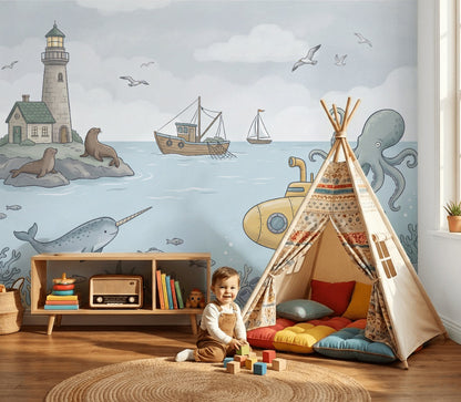 Lighthouse Wallpaper Nautical Underwater Wall Mural