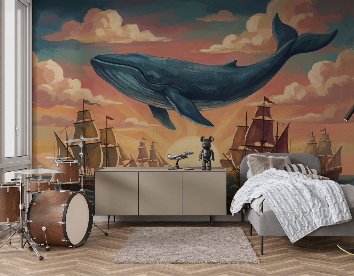 Whale Wallpaper Ocean Sunset Removable Wall Decor