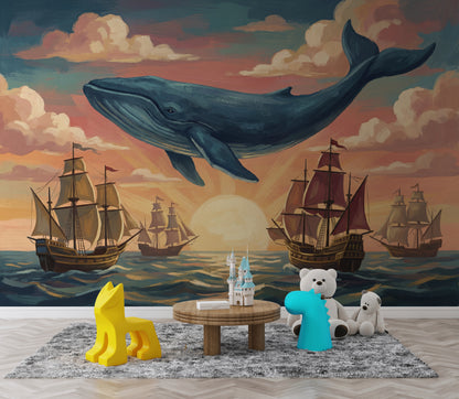 Whale Wallpaper Ocean Sunset Removable Wall Decor