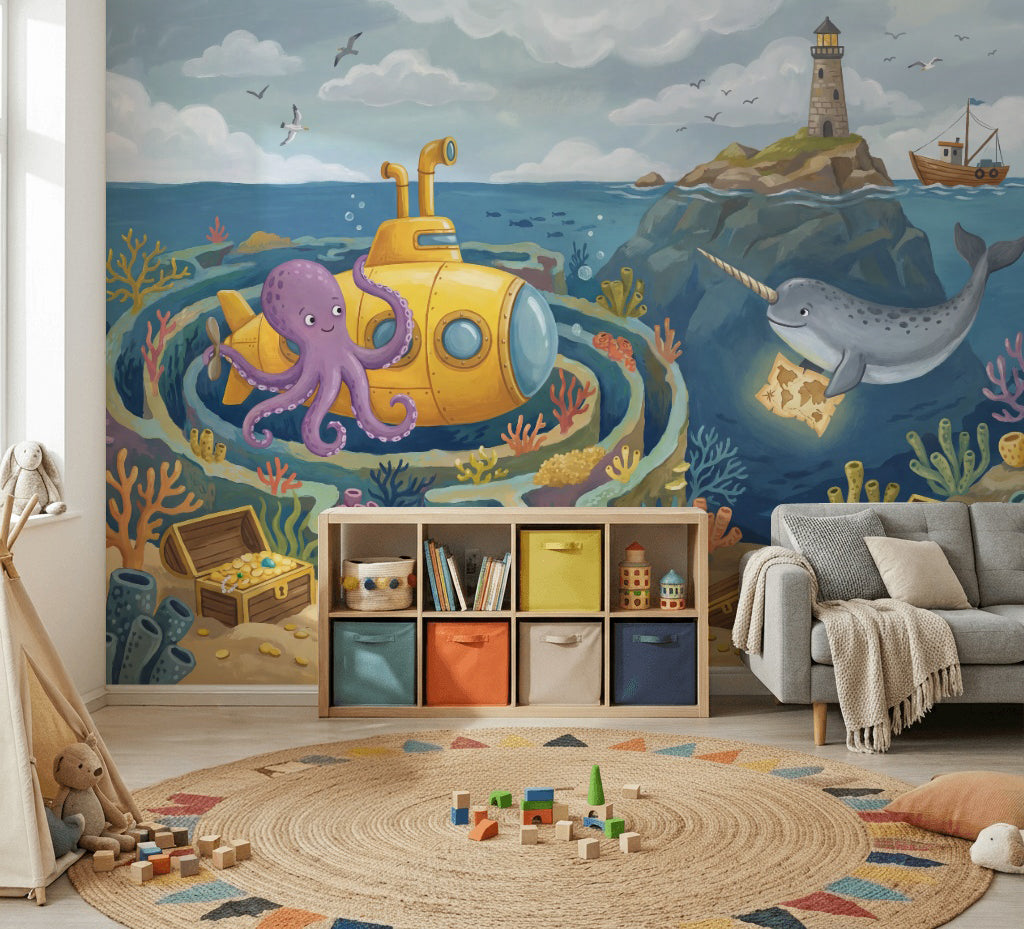 Underwater Wallpaper Submarine Octopus Wall Mural
