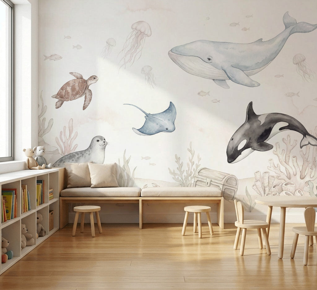 Underwater Wallpaper Marine Life Watercolor Wall Decor