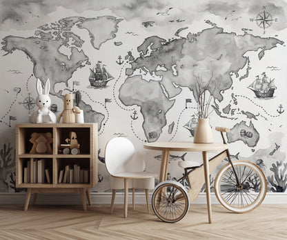 World Map Wallpaper Nautical Ocean Wall Mural